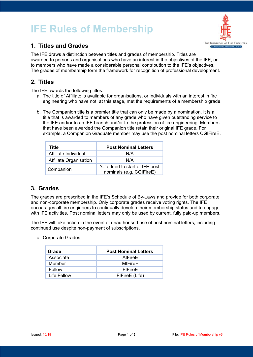 IFE Rules of Membership