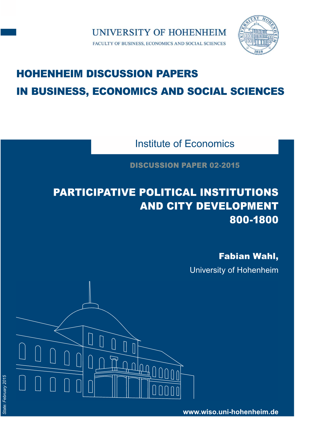 Participative Political Institutions and City Development 800-1800