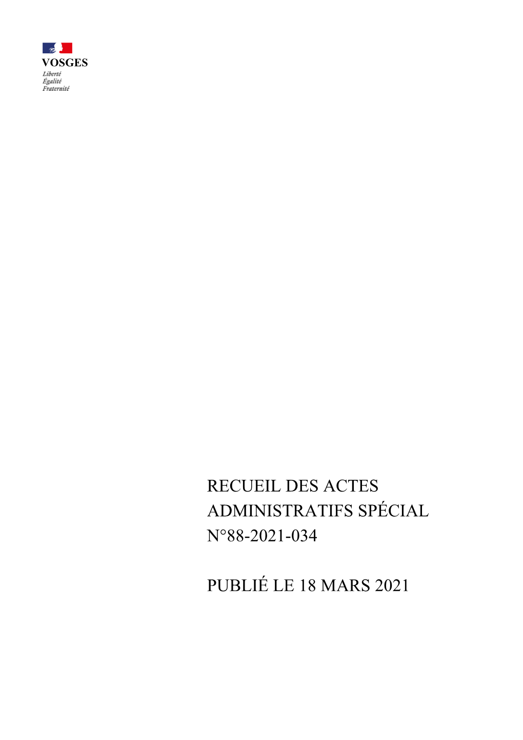 Recueil Des Actes Administratifs Spécial N°88-2021-034