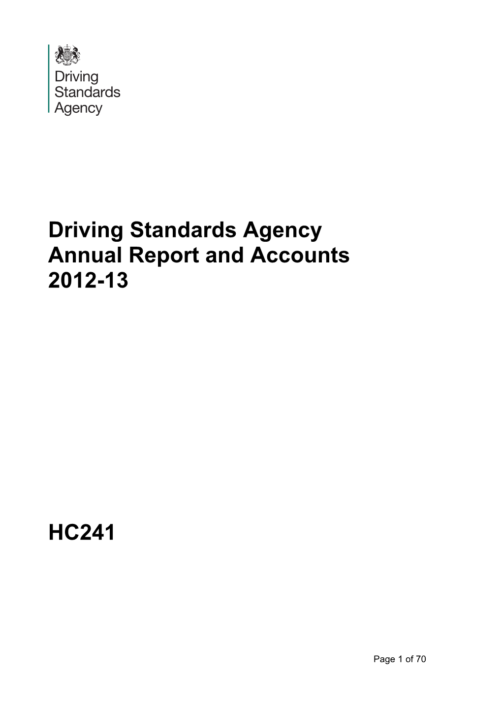 Driving Standards Agency Annual Report and Accounts 2012-13