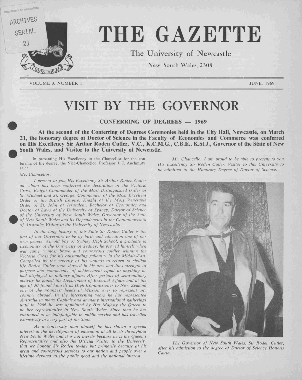 The Gazette, the University of Newcastle, Vol. 3, No. 1, June 1969