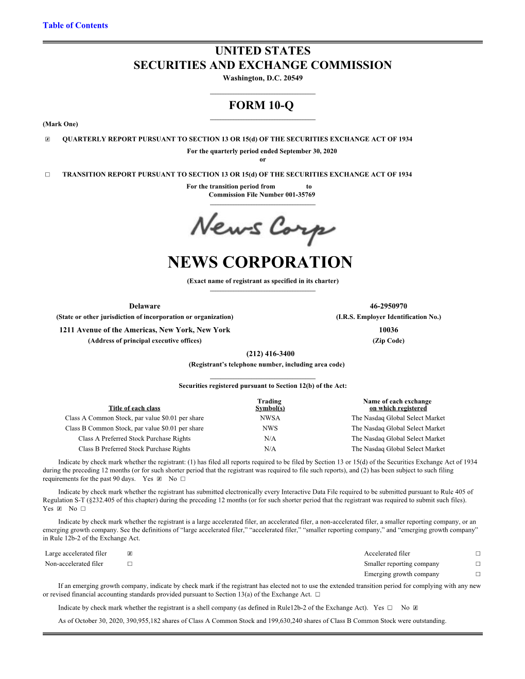 NEWS CORPORATION (Exact Name of Registrant As Specified in Its Charter) ______