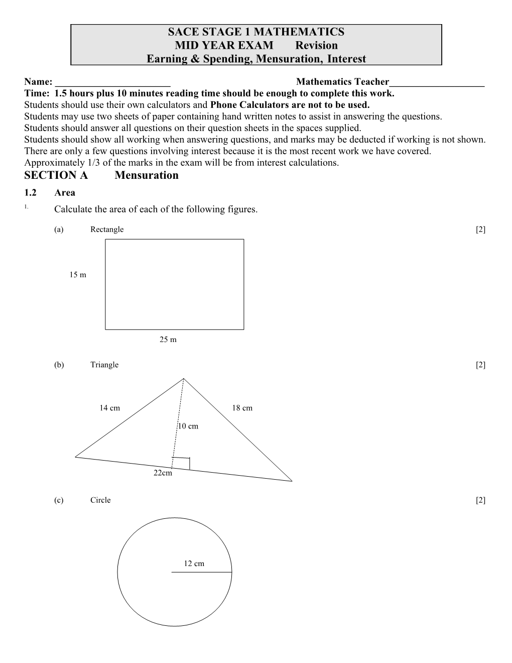 Sace Stage 1 General Mathematics