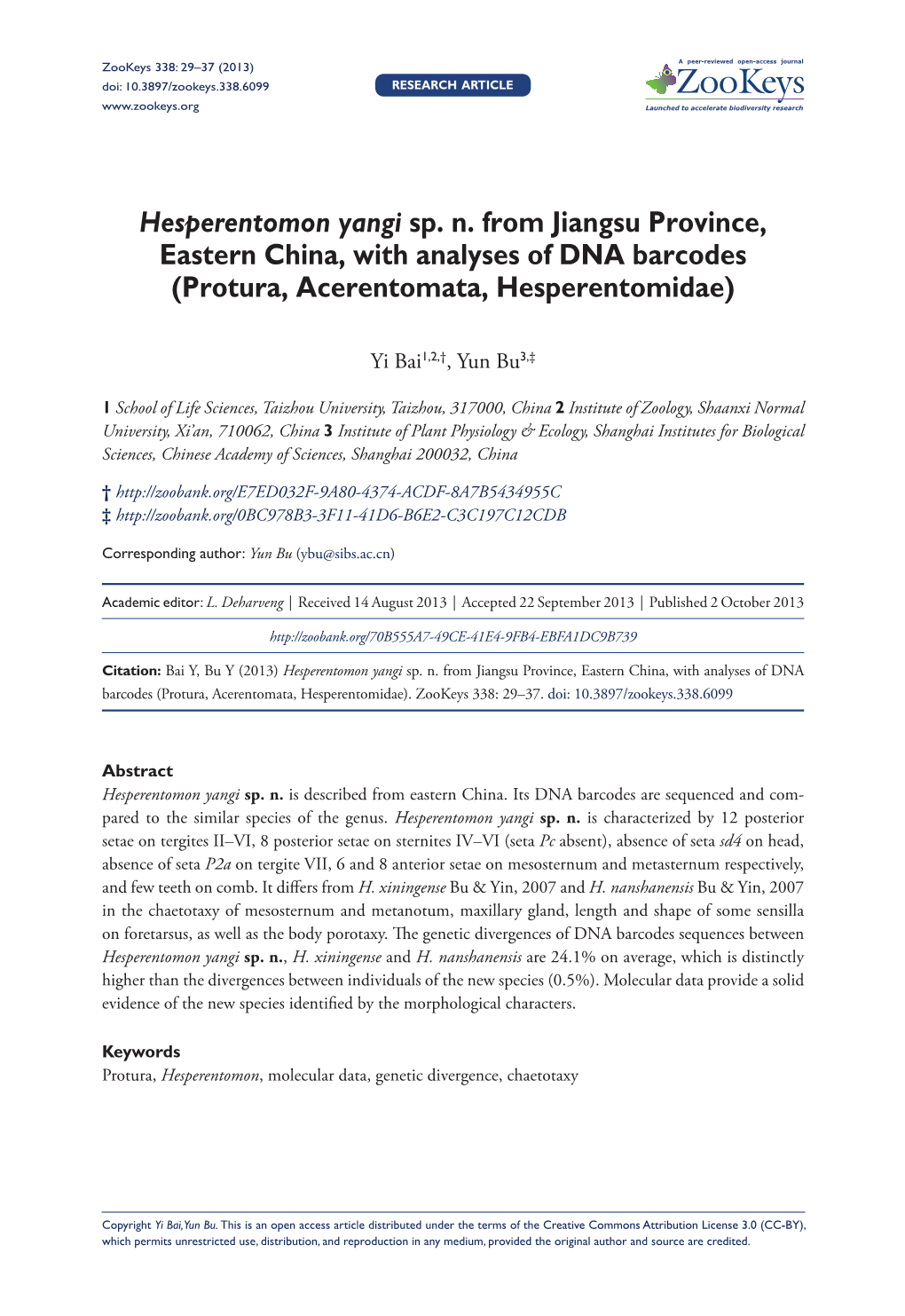 Hesperentomon Yangi Sp. N. from Jiangsu Province, Eastern China, with Analyses of DNA Barcodes (Protura, Acerentomata, Hesperentomidae)