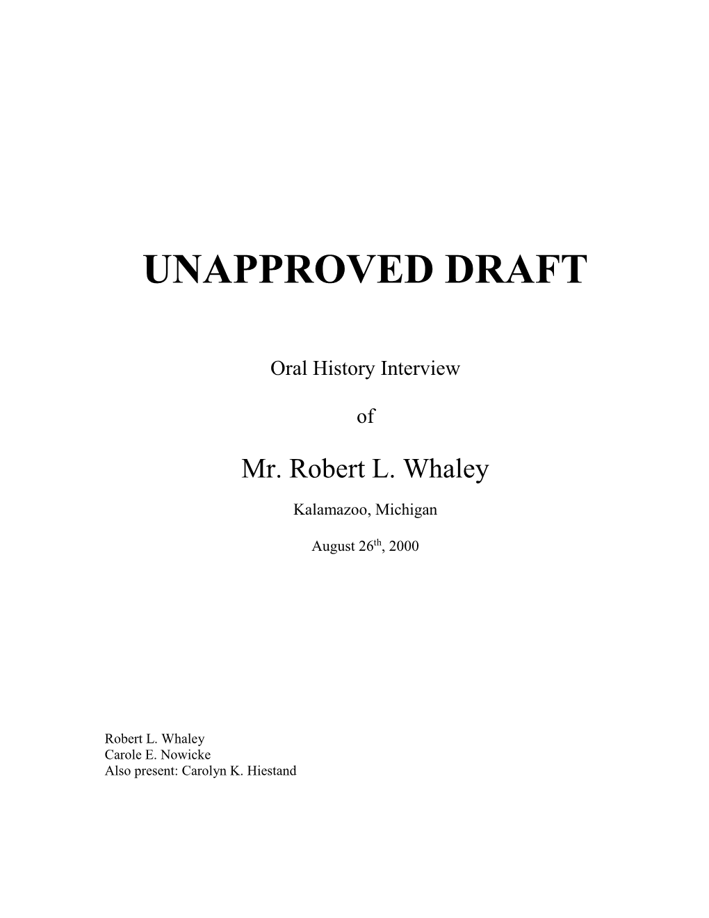Unapproved Draft