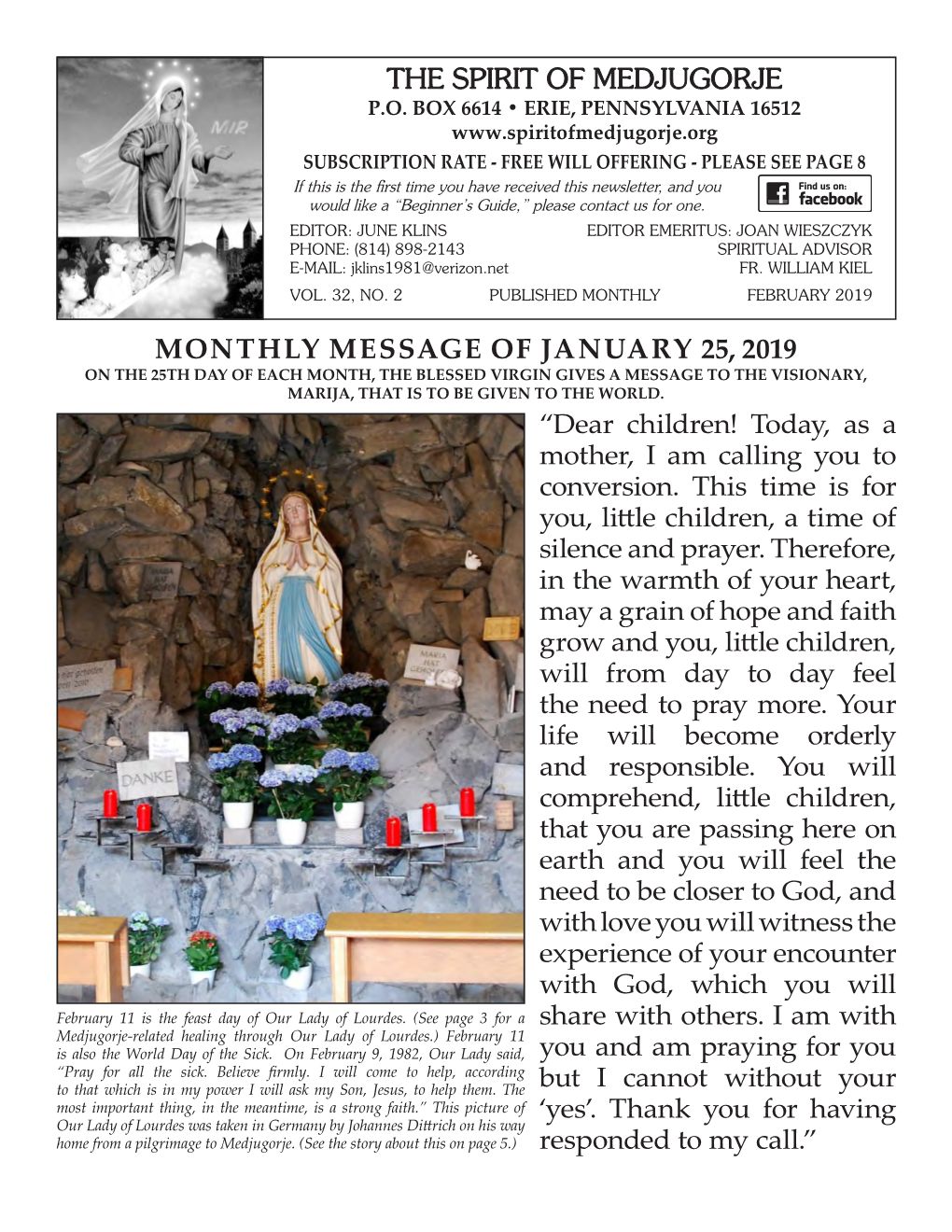 The Spirit of Medjugorje Monthly Message of January 25, 2019