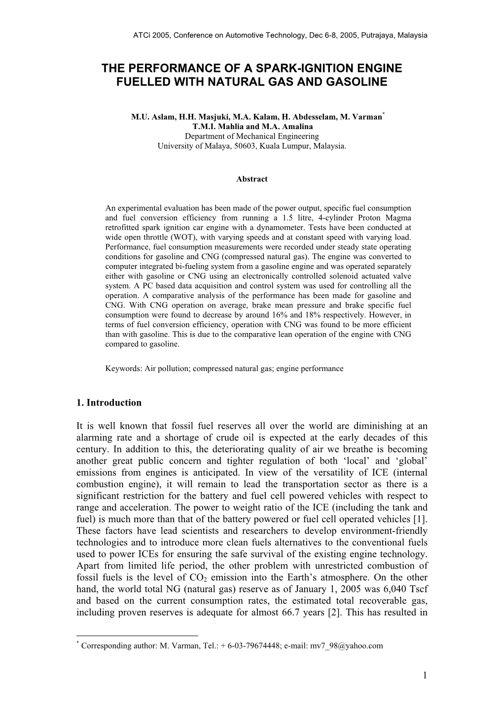 The Performance of a Spark-Ignition Engine Fuelled with Natural Gas and Gasoline