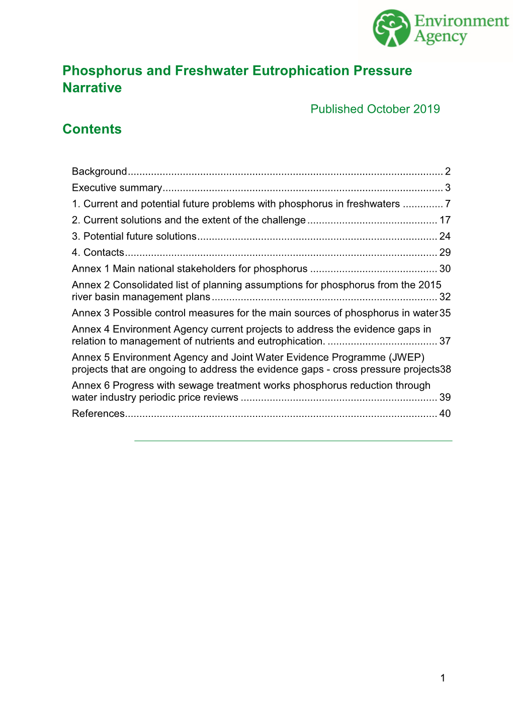 Phosphorus and Freshwater Eutrophication Pressure Narrative Published October 2019 Contents