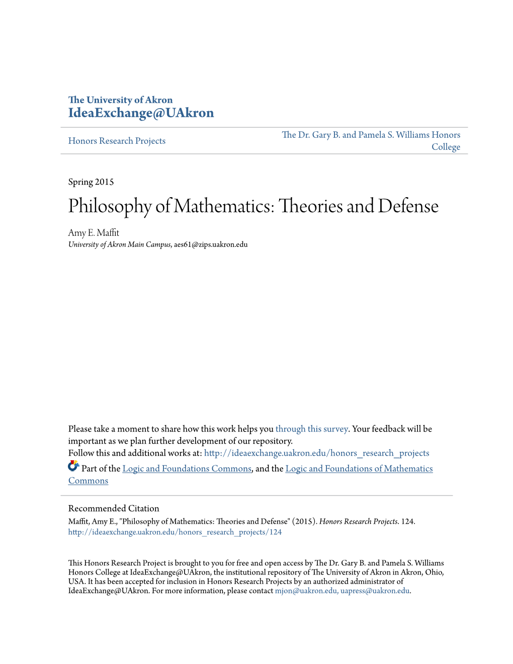 Philosophy of Mathematics: Theories and Defense Amy E