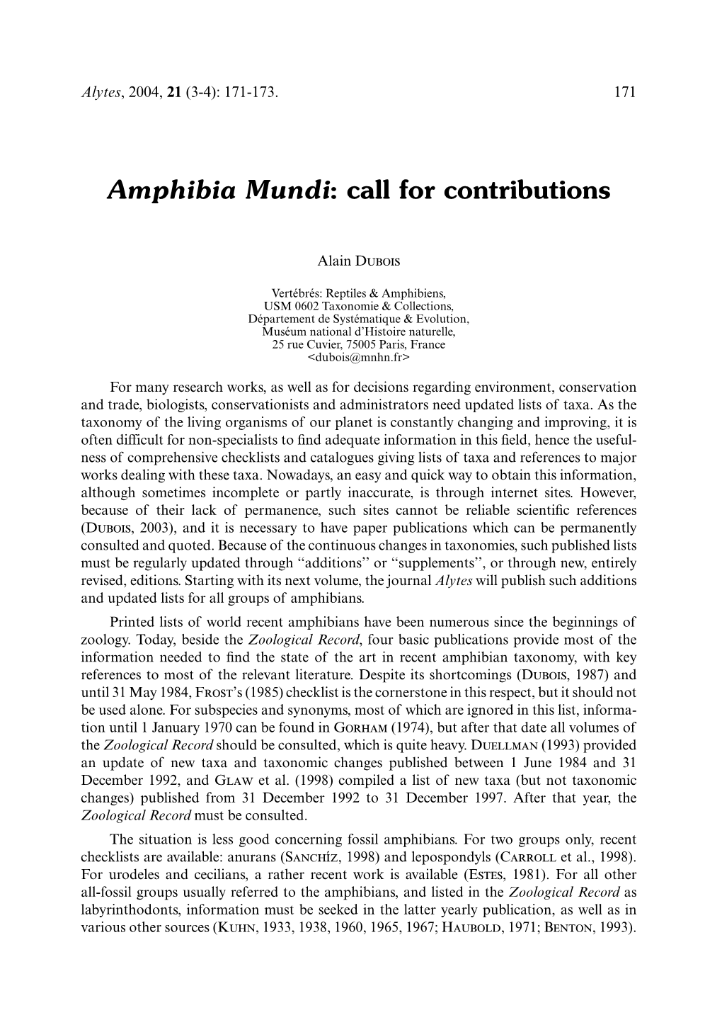 Amphibia Mundi: Call for Contributions