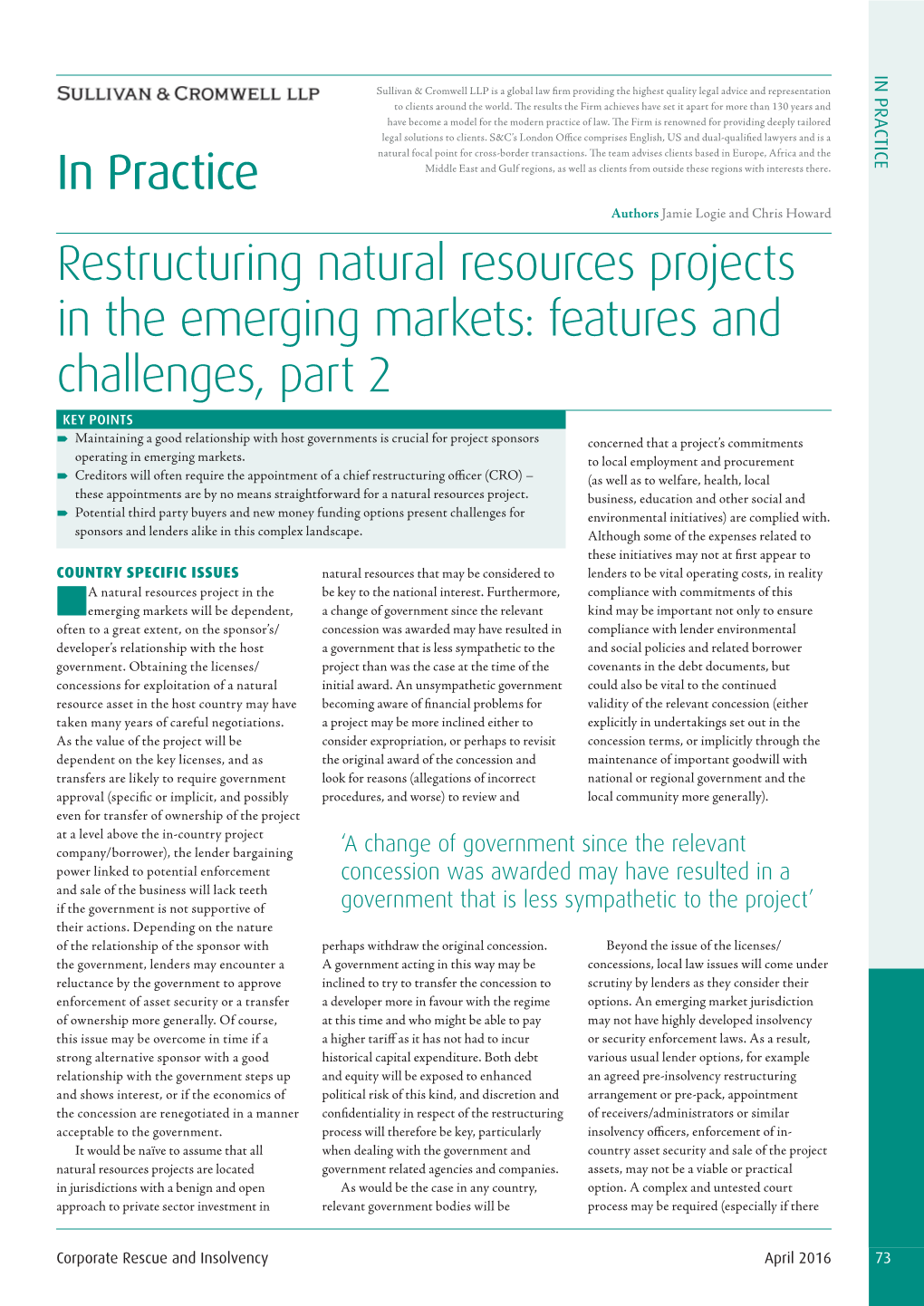 In Practice Restructuring Natural Resources Projects in the Emerging