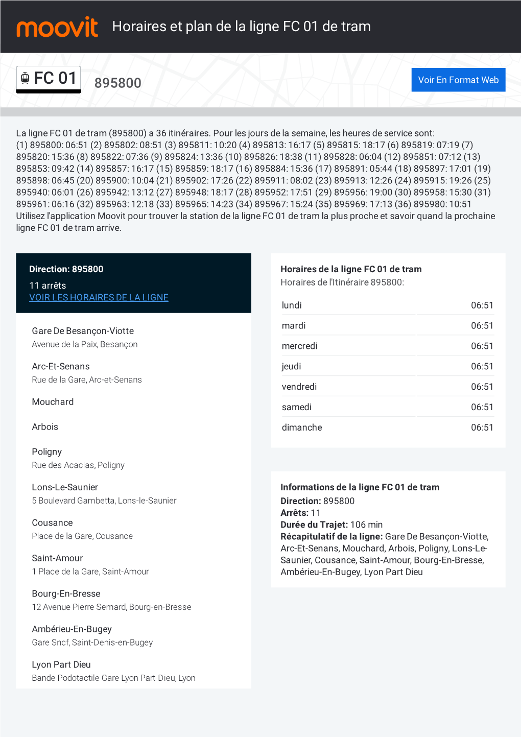 Horaires Et Trajet De La Ligne FC 01 De Tram Sur Une Carte