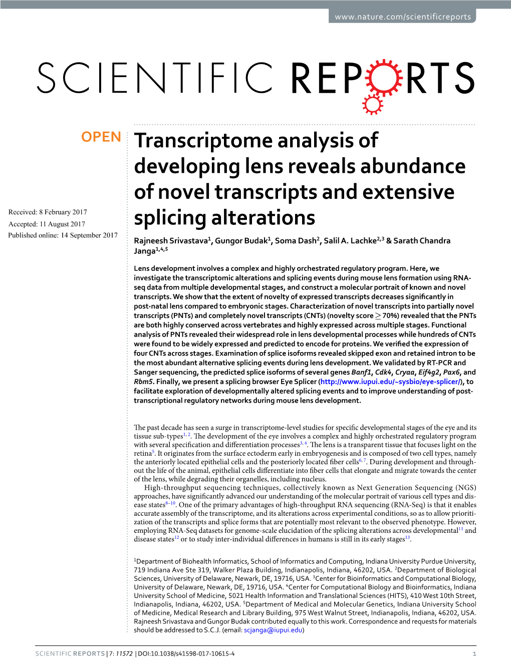Transcriptome Analysis of Developing Lens Reveals Abundance of Novel