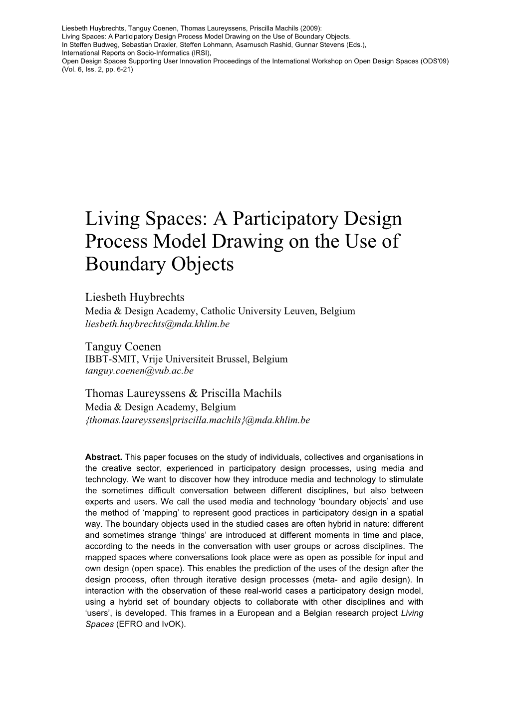 Living Spaces: a Participatory Design Process Model Drawing on the Use of Boundary Objects
