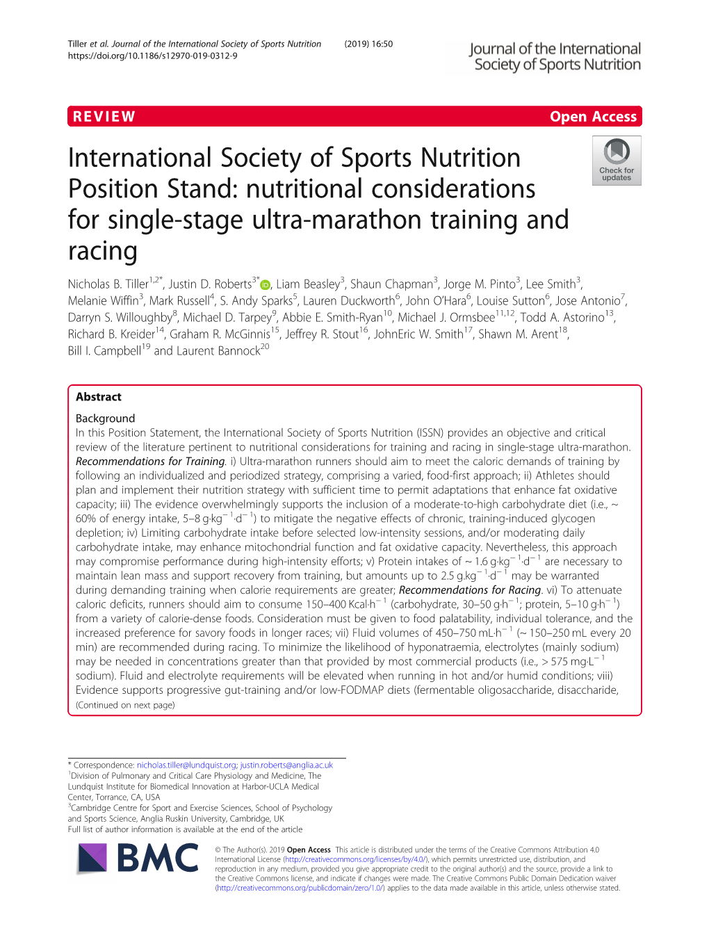 Nutritional Considerations for Single-Stage Ultra-Marathon Training and Racing Nicholas B