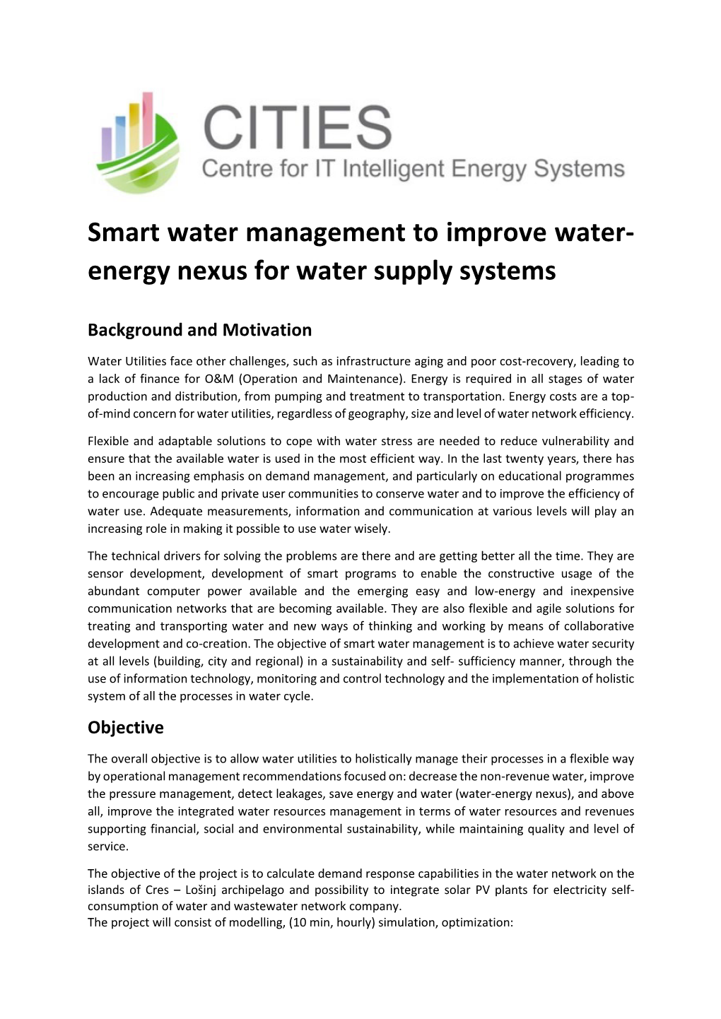 Energy Nexus for Water Supply Systems