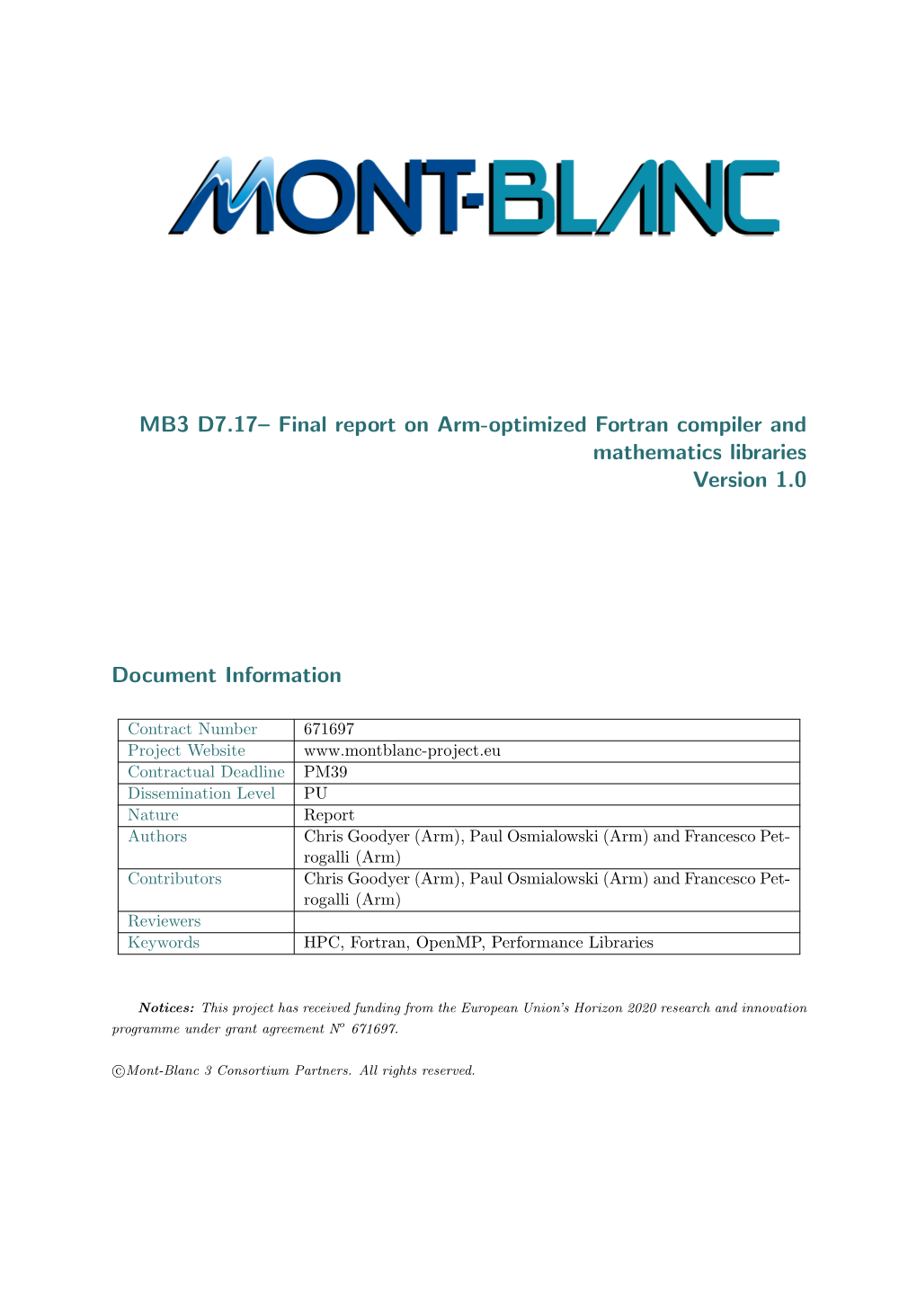 Final Report on Arm-Optimized Fortran Compiler and Mathematics Libraries Version 1.0