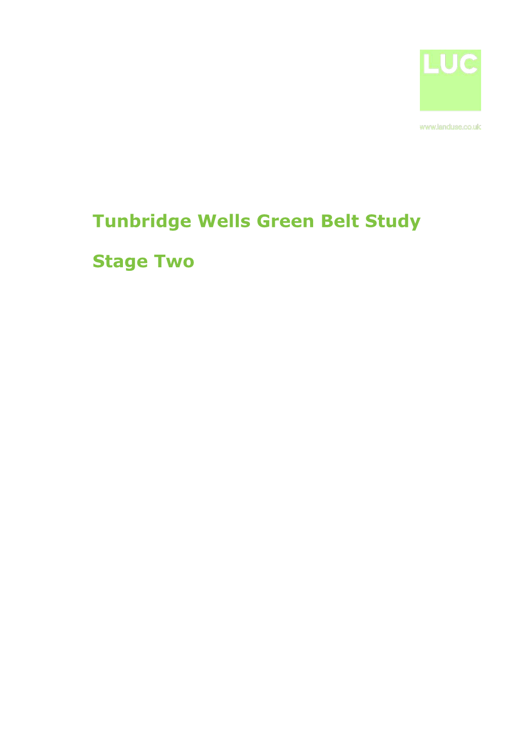 Tunbridge Wells Green Belt Study Stage