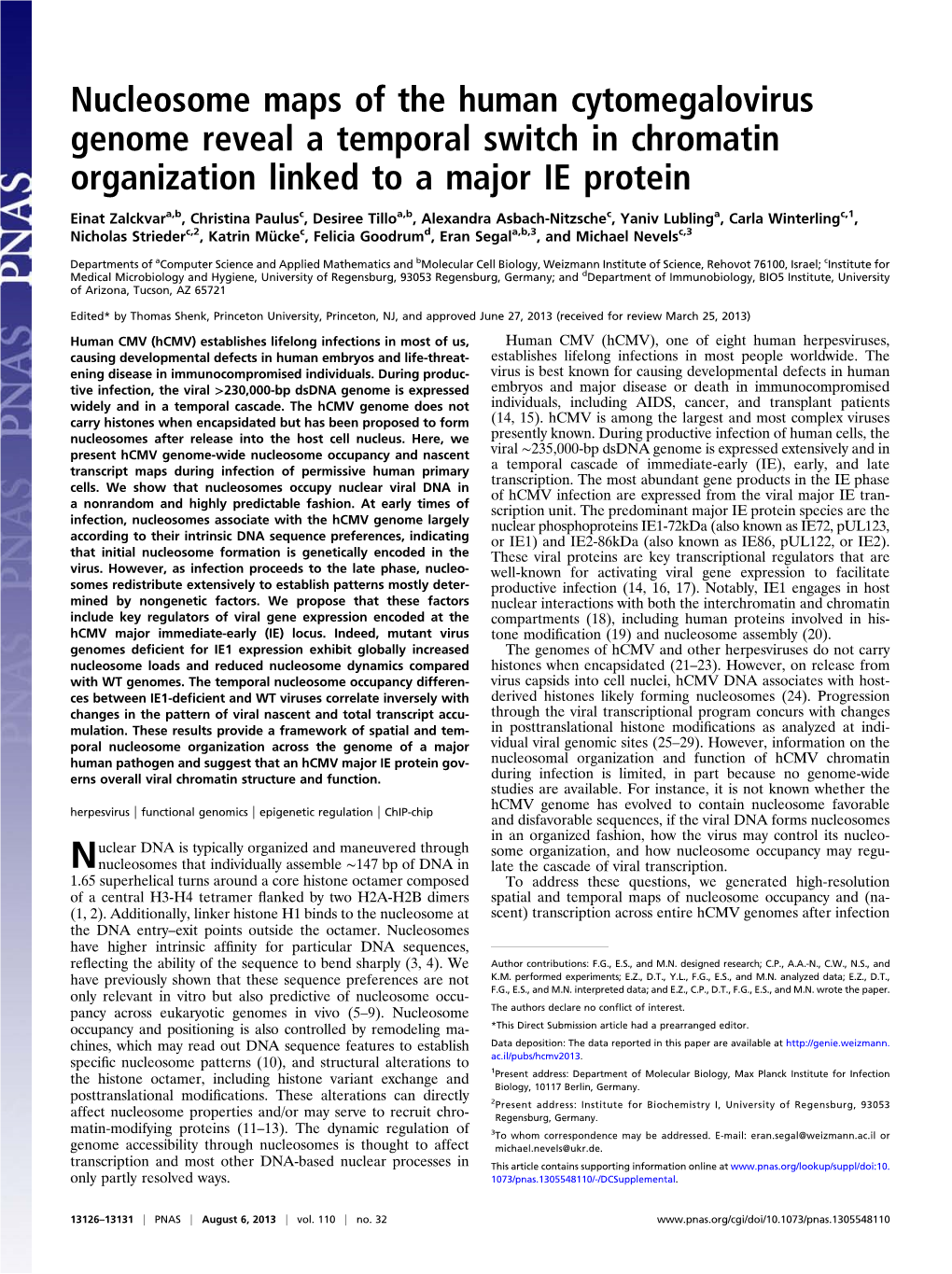 Nucleosome Maps of the Human Cytomegalovirus Genome Reveal a Temporal Switch in Chromatin Organization Linked to a Major IE Protein