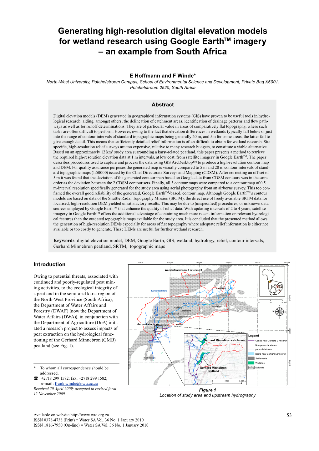 Generating High-Resolution Digital Elevation Models for Wetland Research Using Google Earthtm Imagery – an Example from South Africa