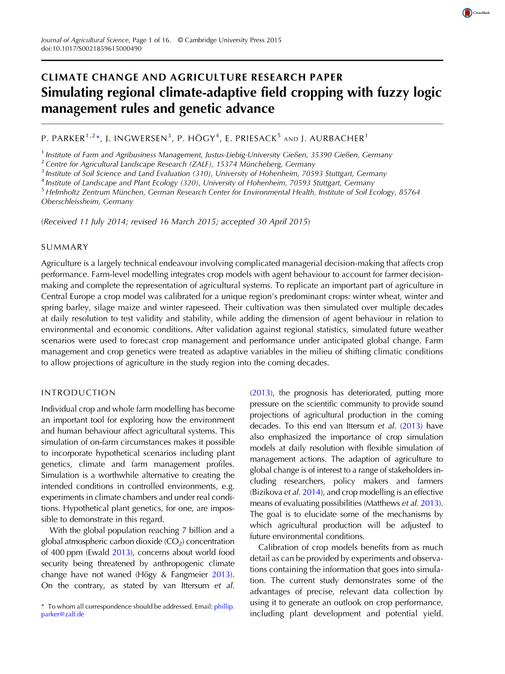 Simulating Regional Climate-Adaptive Field Cropping with Fuzzy Logic Management Rules and Genetic Advance