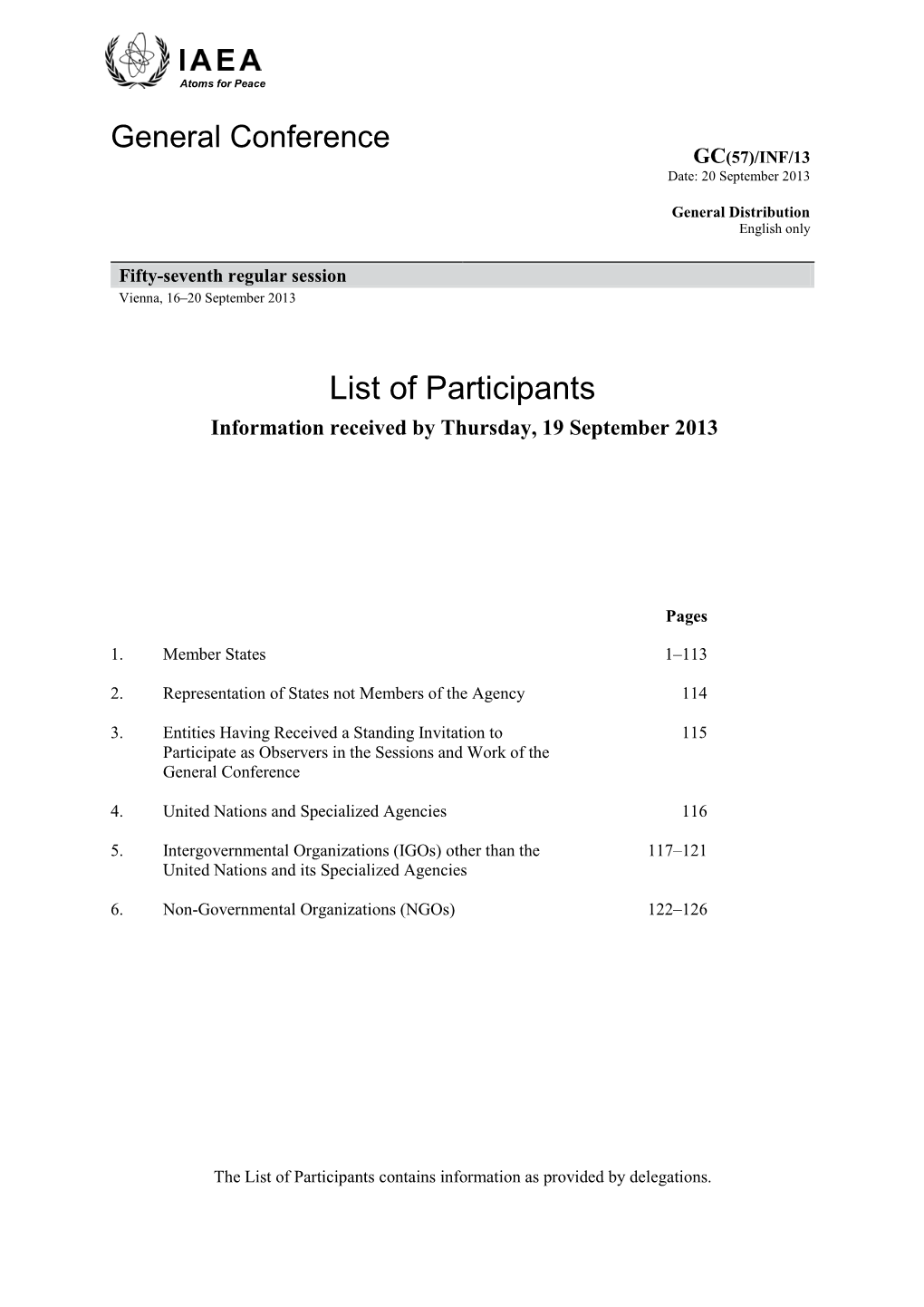 List of Participants Information Received by Thursday, 19 September 2013