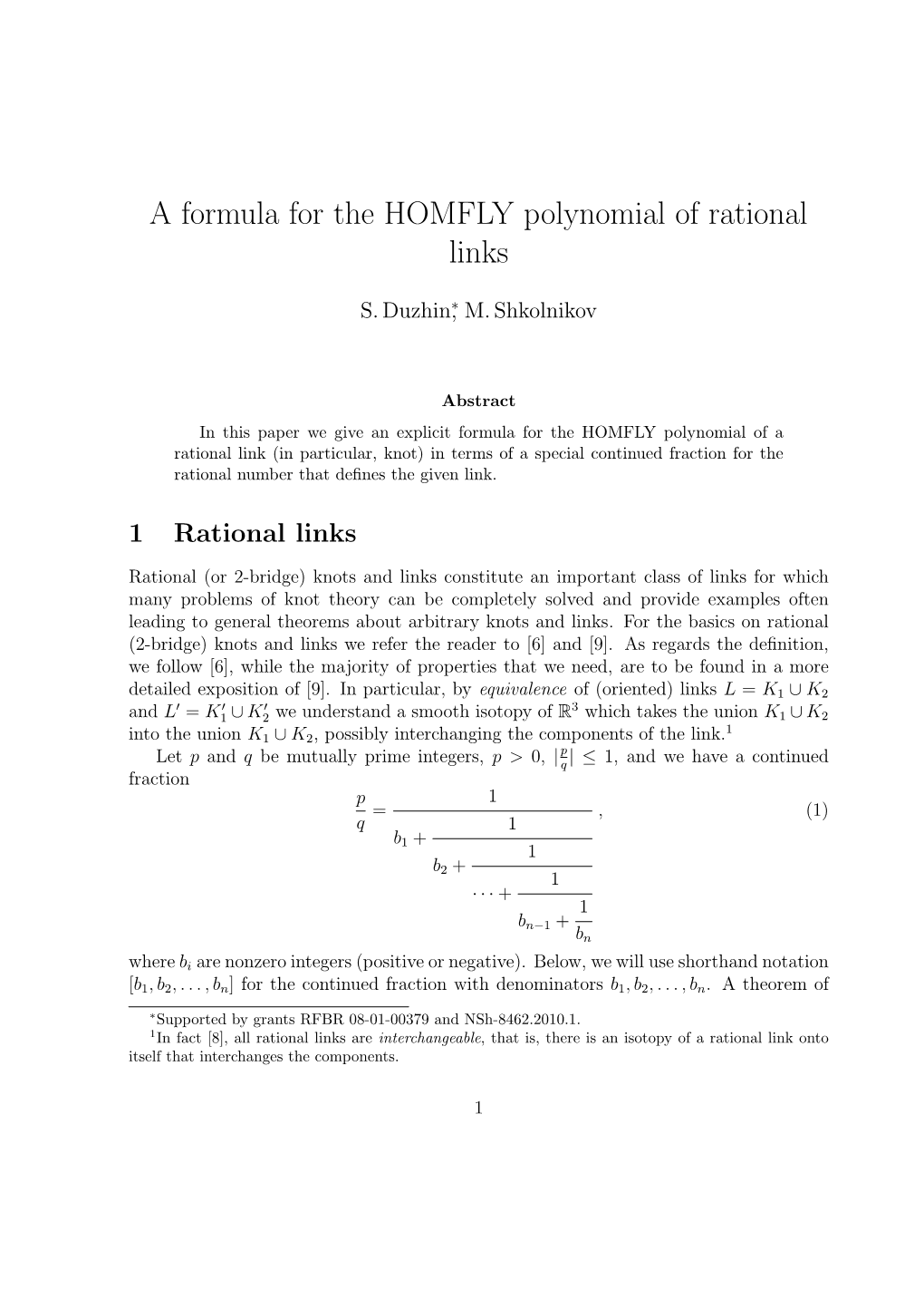 A Formula for the HOMFLY Polynomial of Rational Links