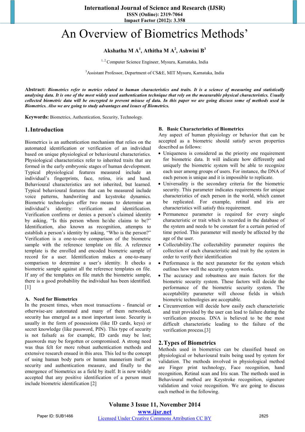 An Overview of Biometrics Methods'