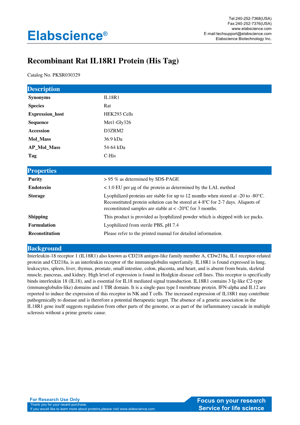 Elabscience® Recombinant Rat IL18R1 Protein