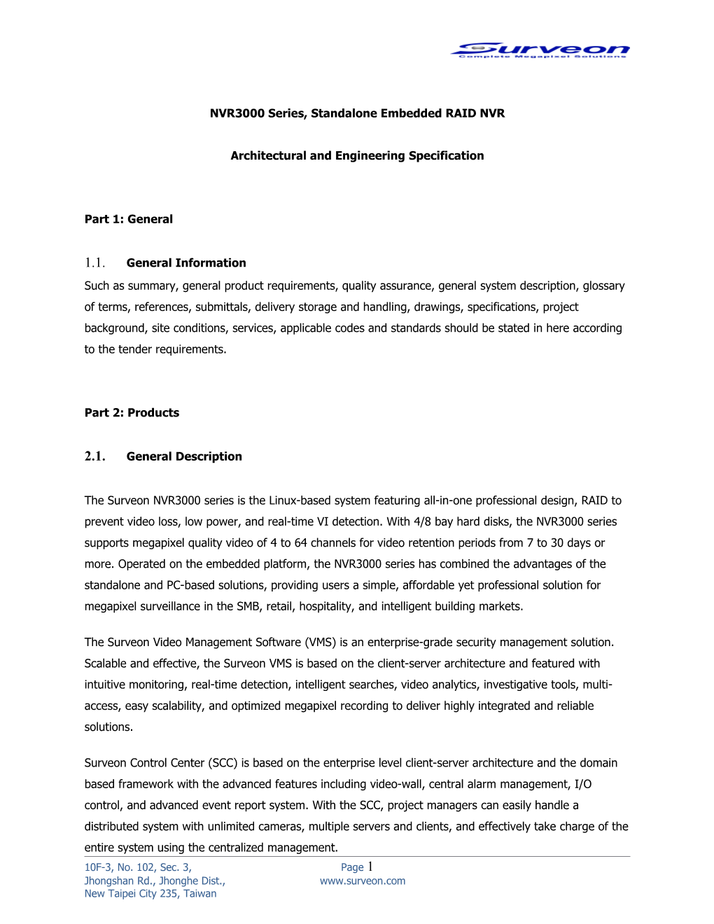 NVR3000 Series, Standalone Embedded RAID NVR