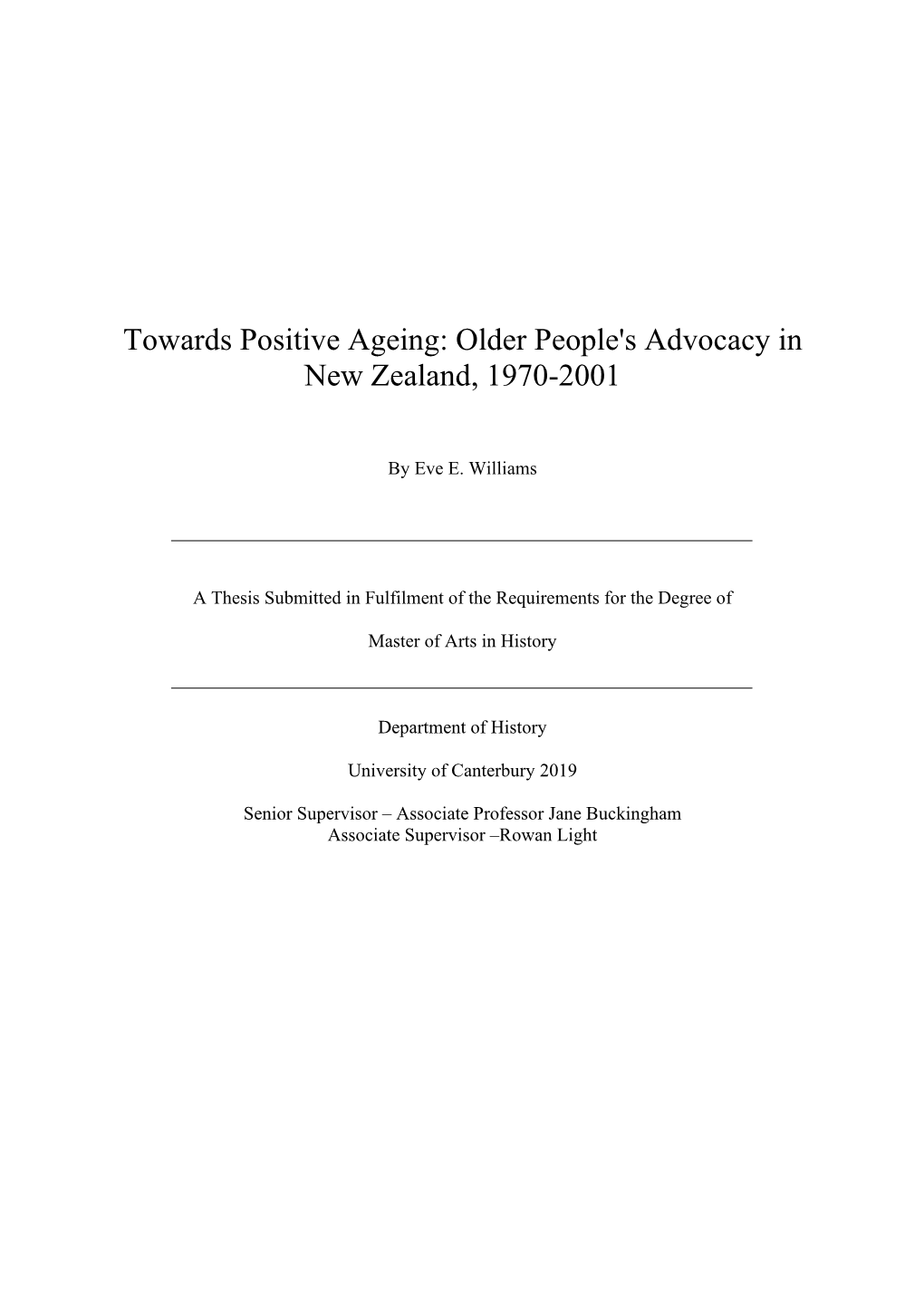 Older People's Advocacy in New Zealand, 1970-2001