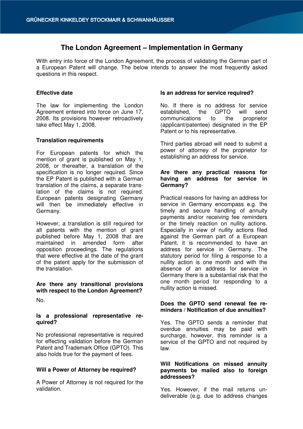 The London Agreement – Implementation in Germany