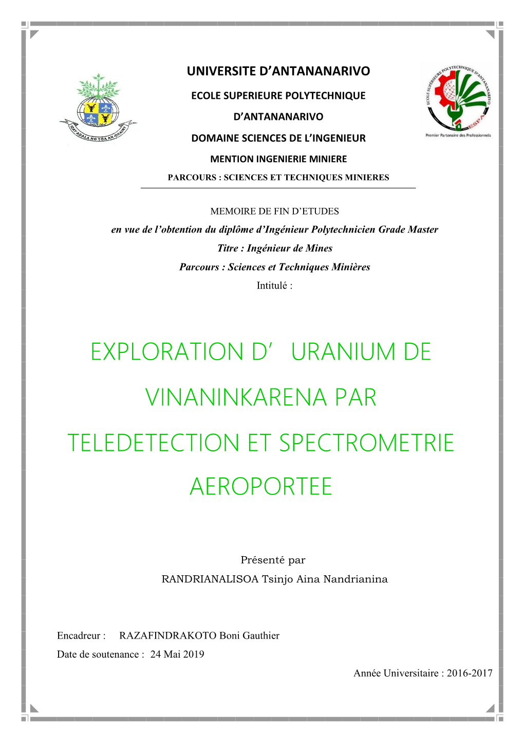 Exploration D'uranium De Vinaninkarena Par