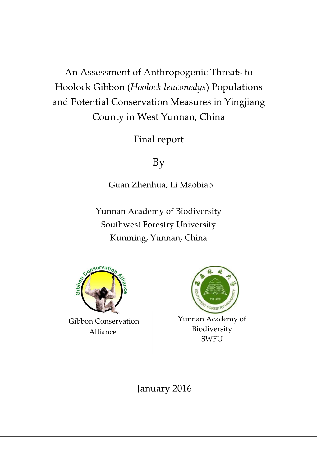 Hoolock Leuconedys) Populations and Potential Conservation Measures in Yingjiang County in West Yunnan, China