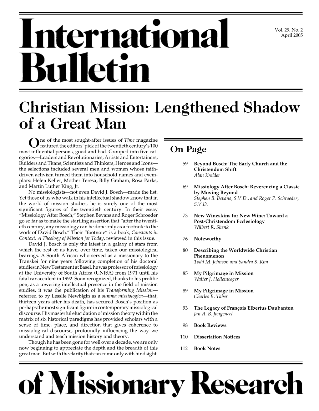 Christian Mission: Lengthened Shadow of a Great Man