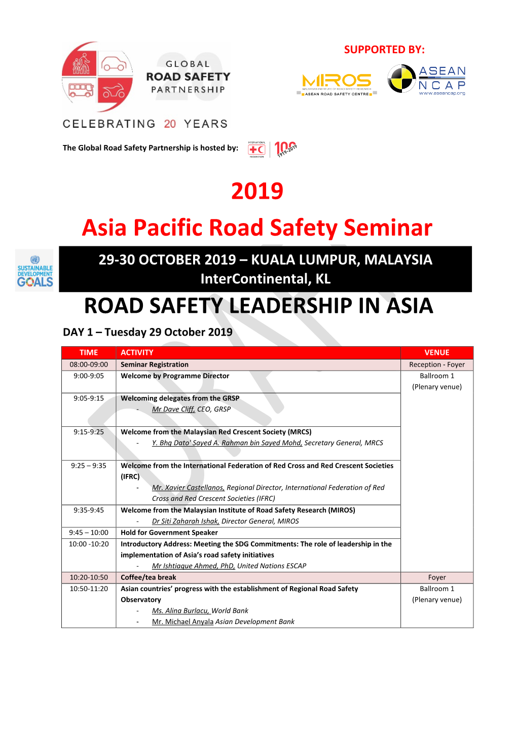2019 Asia Pacific Road Safety Seminar