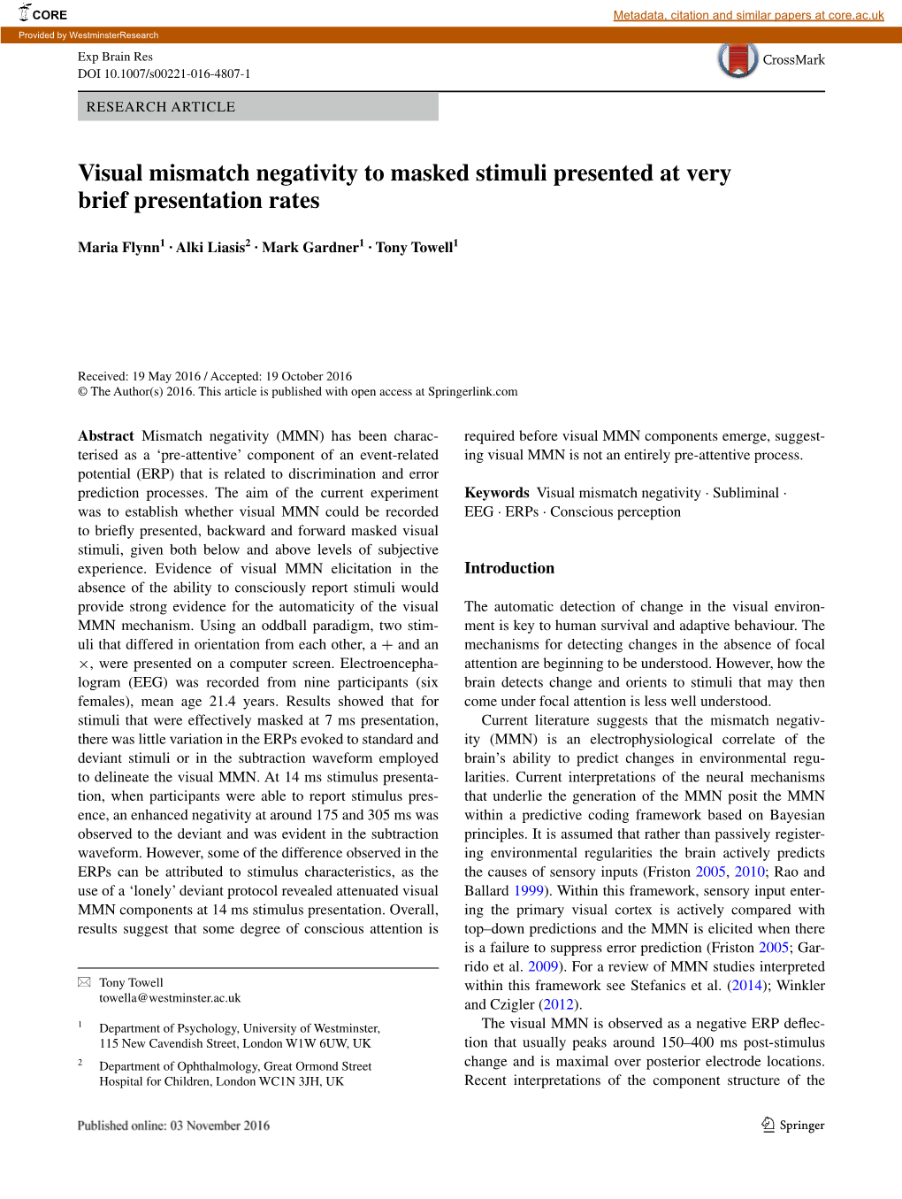 Visual Mismatch Negativity to Masked Stimuli Presented at Very Brief Presentation Rates
