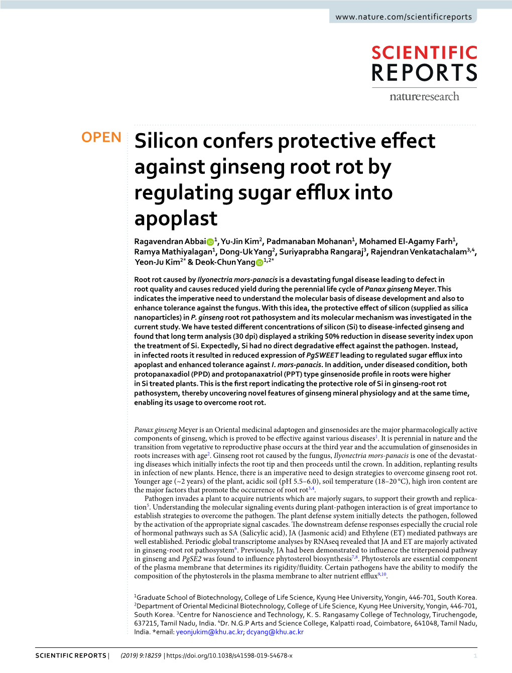 Silicon Confers Protective Effect Against Ginseng Root Rot By