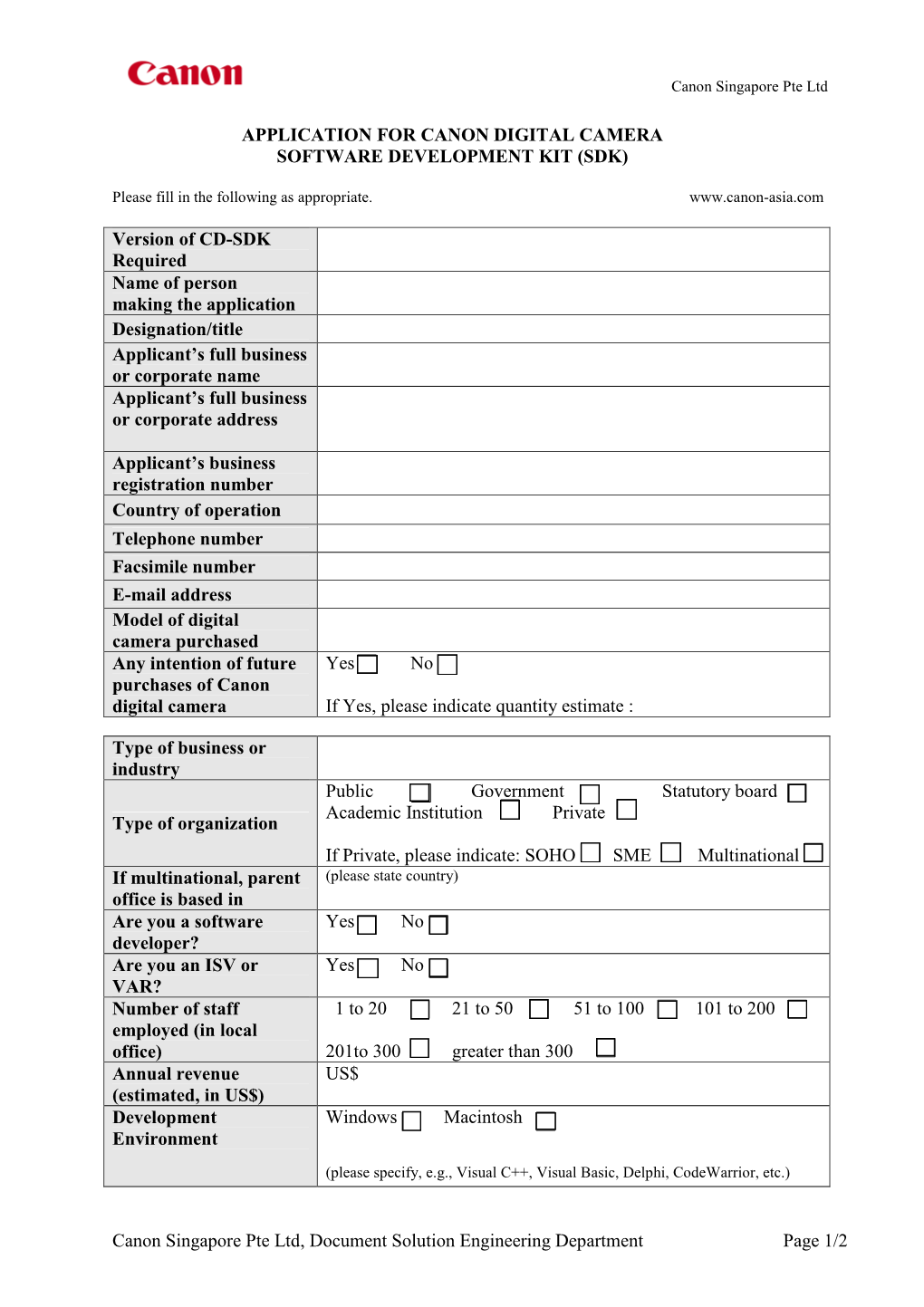 Application for Canon Digital Camera Software Development Kit (Sdk)