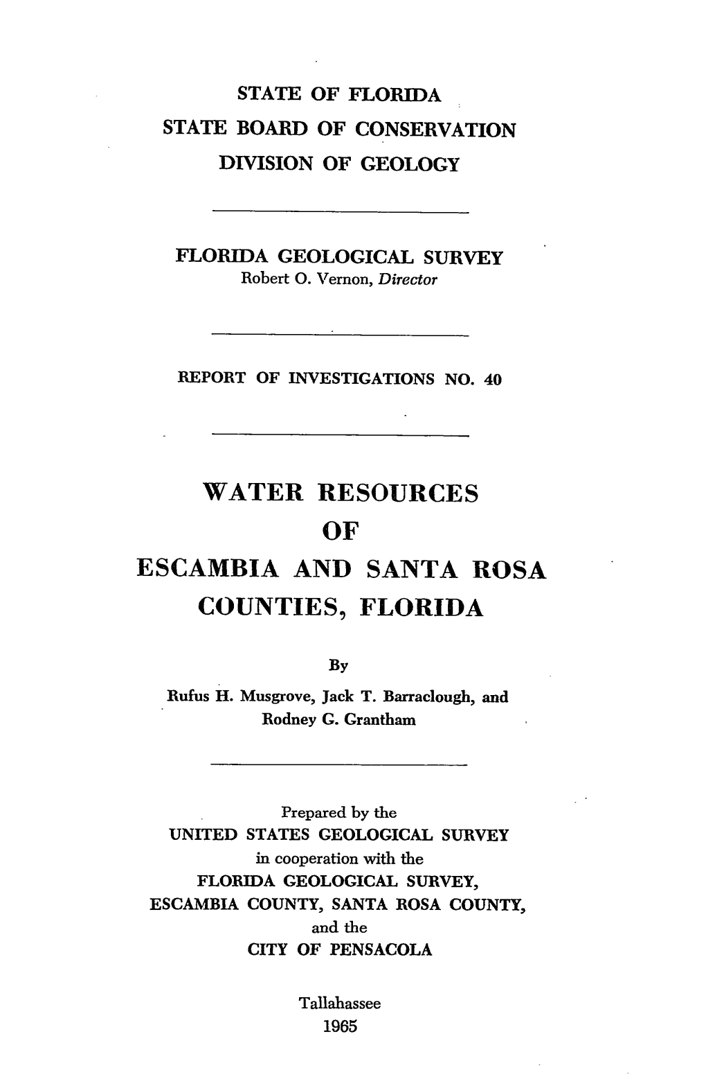 Water Resources Escambia and Santa Rosa Counties, Florida