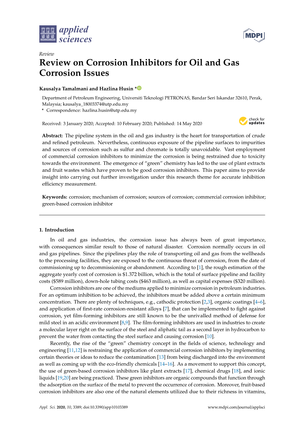 Review on Corrosion Inhibitors for Oil and Gas Corrosion Issues