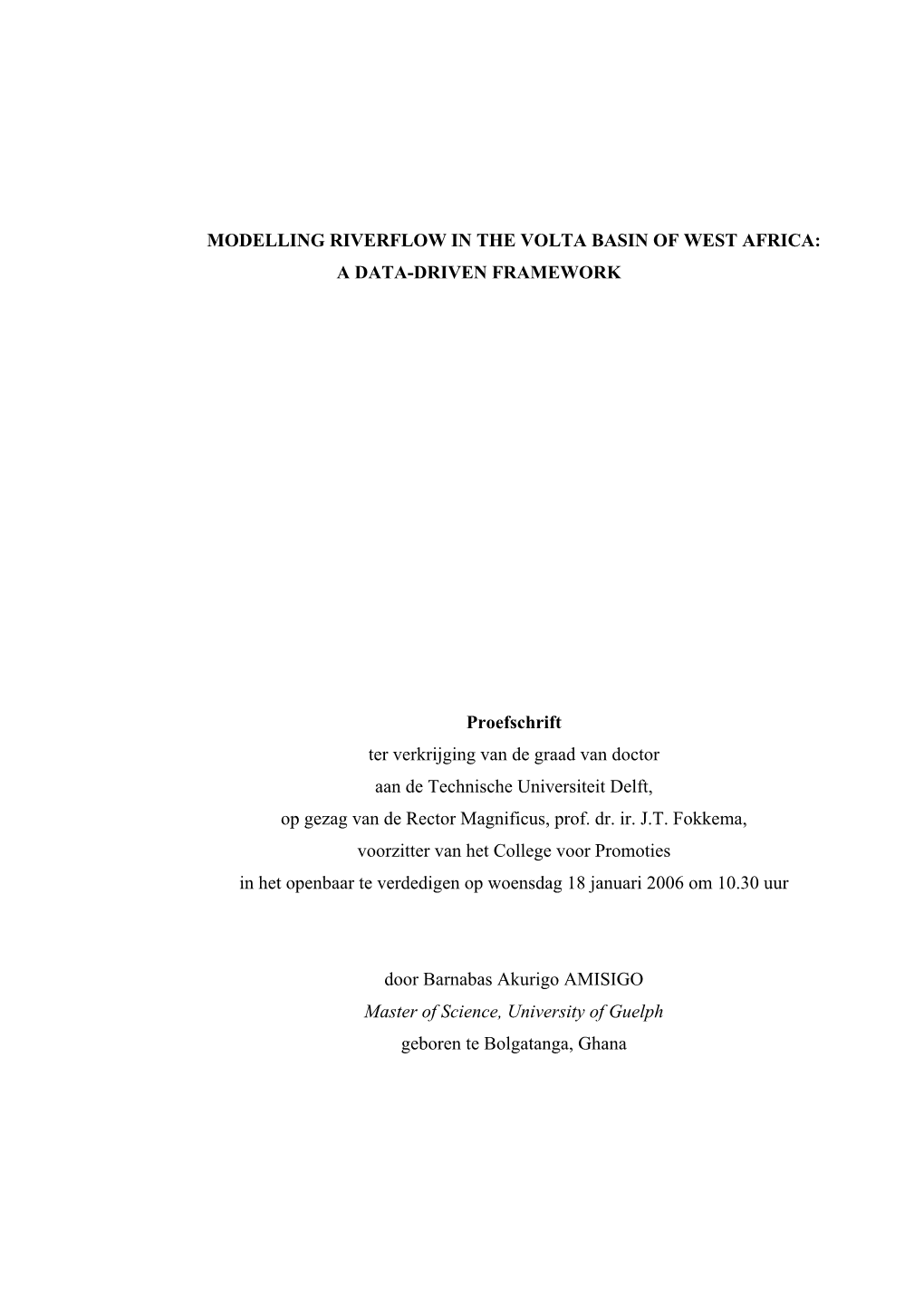 Modelling Riverflow in the Volta Basin of West Africa: a Data-Driven Framework