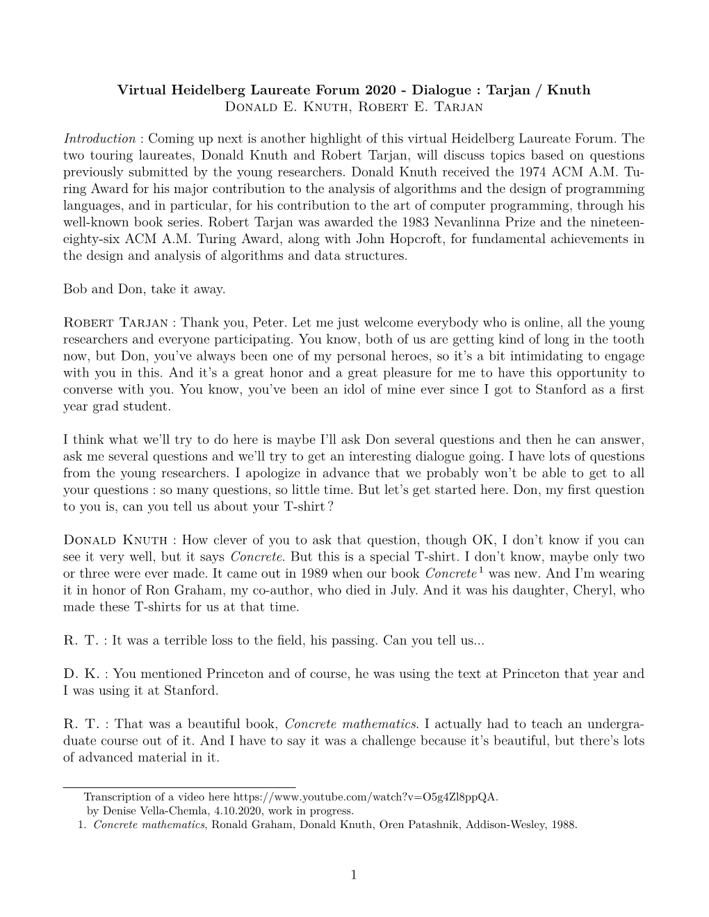 Tarjan / Knuth Donald E. Knuth, Robert E. Tarjan Introduction