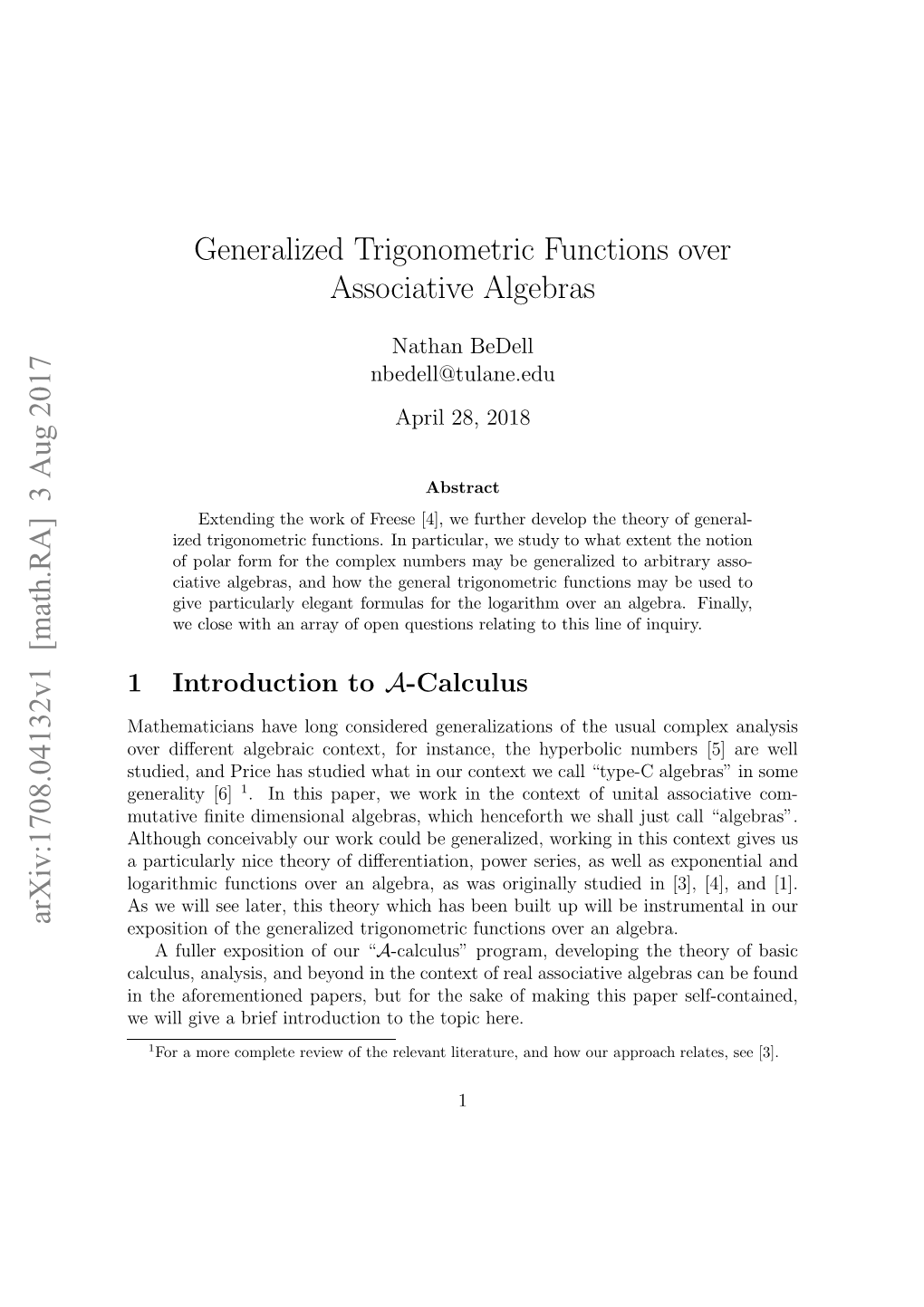 Generalized Trigonometric Functions Over Associative Algebras