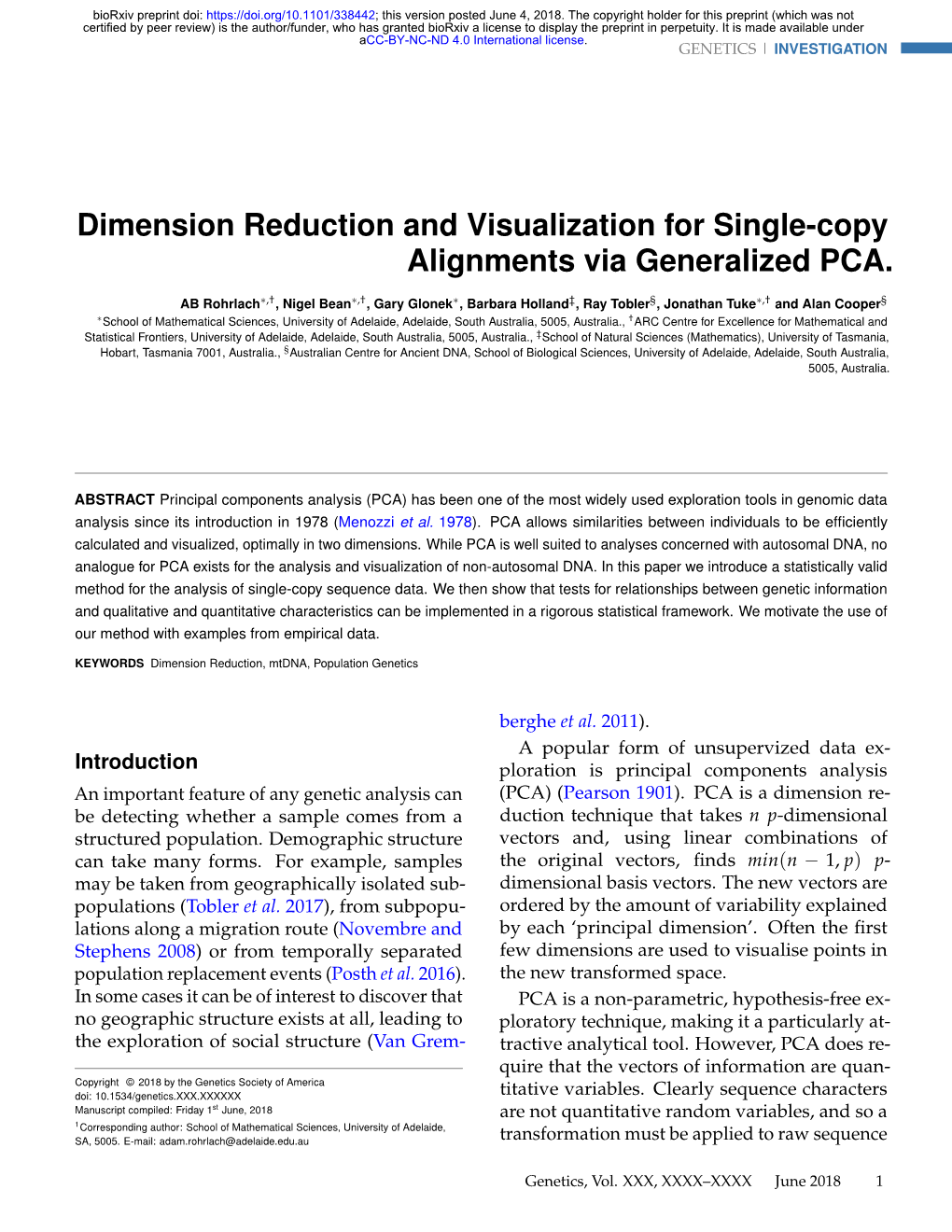Dimension Reduction and Visualization for Single-Copy Alignments Via Generalized PCA