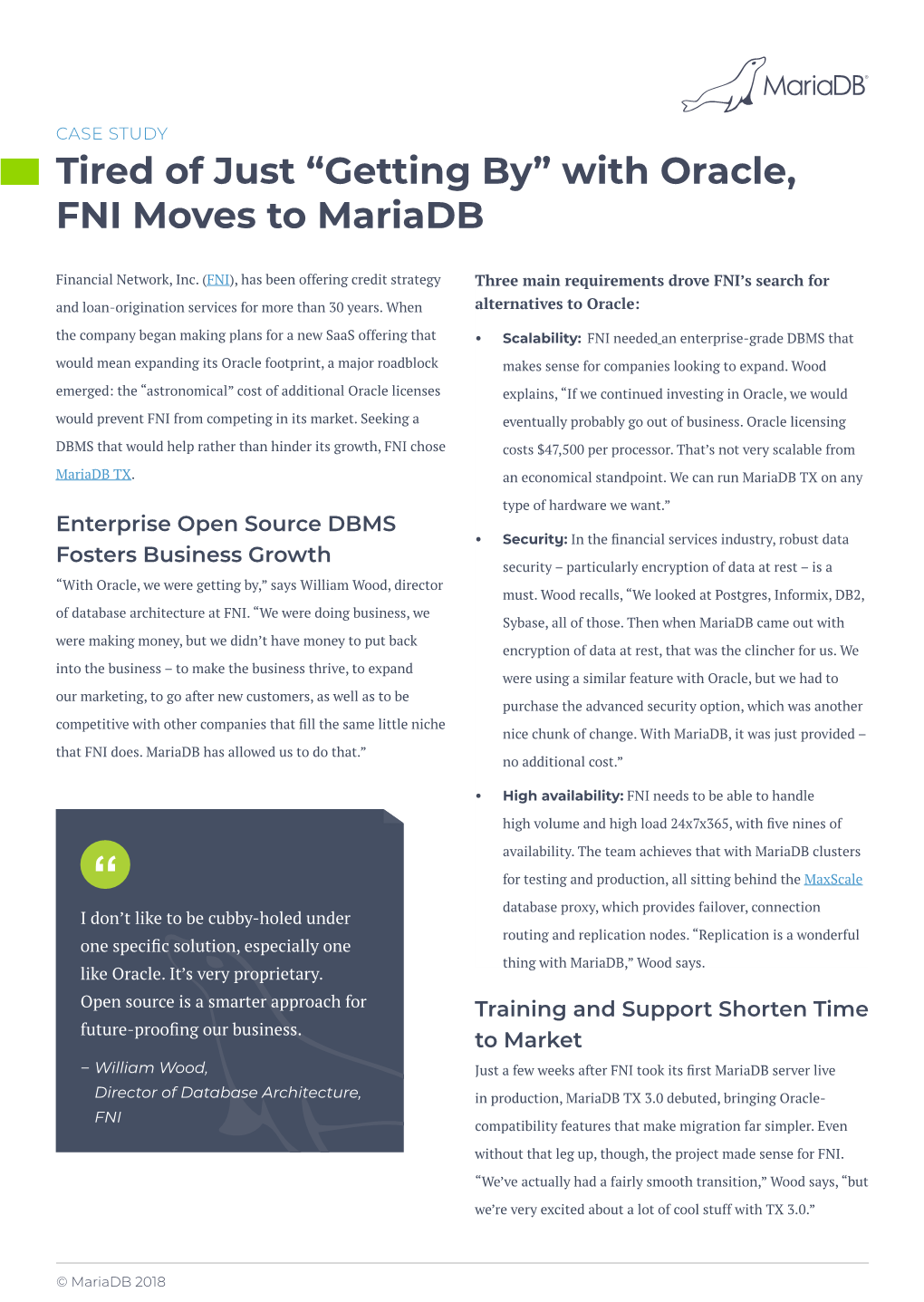 Tired of Just “Getting By” with Oracle, FNI Moves to Mariadb