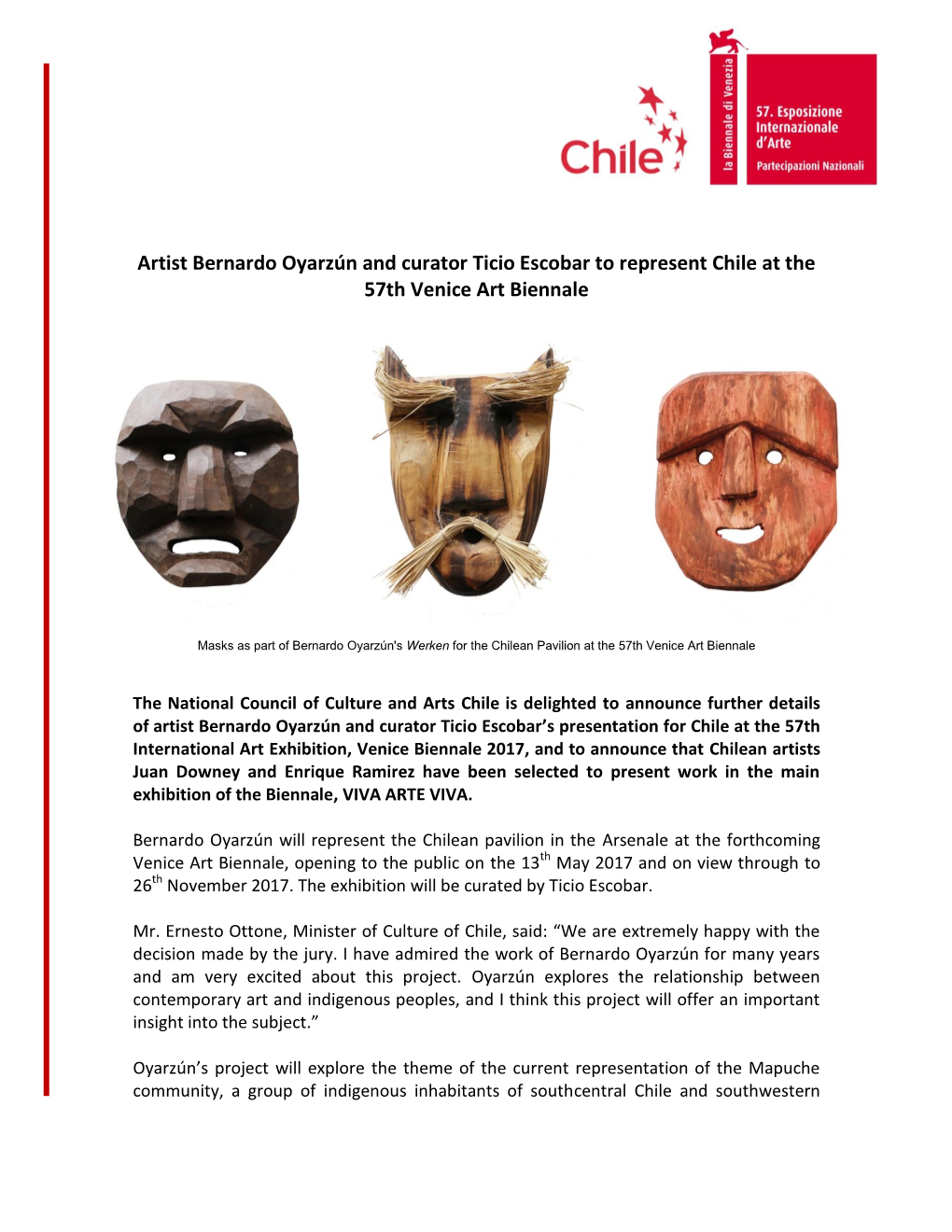 Artist Bernardo Oyarzún and Curator Ticio Escobar to Represent Chile at the 57Th Venice Art Biennale