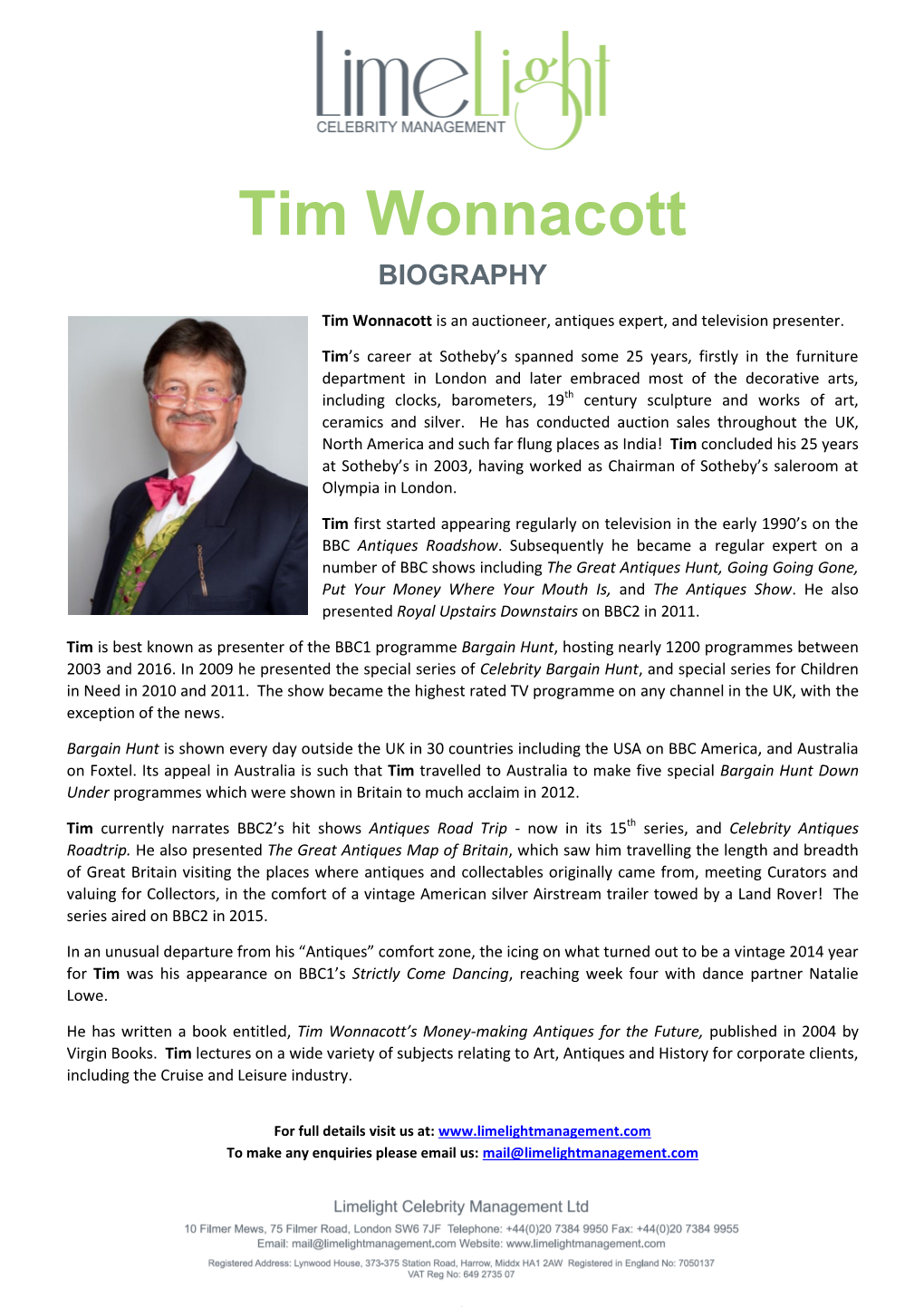 Tim Wonnacott BIOGRAPHY