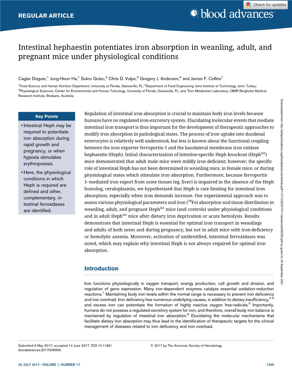 Intestinal Hephaestin Potentiates Iron Absorption in Weanling, Adult, and Pregnant Mice Under Physiological Conditions