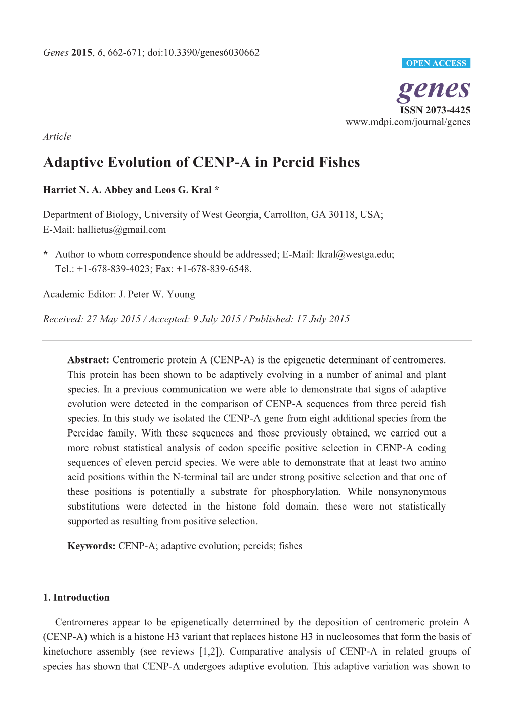 Adaptive Evolution of CENP-A in Percid Fishes